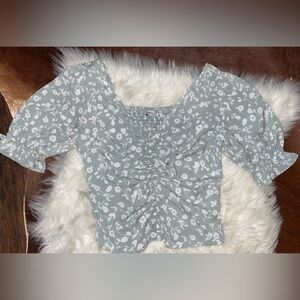Abercrombie & Fitch Green Floral Puff Sleeve Top